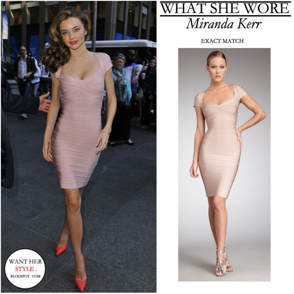 Herve Leger Raquel Signature Essentials Bandage Powder Pink Dress Small